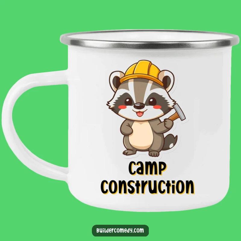 Funny Badger Hammering Nail Camping Mug: Build Your Adventures!