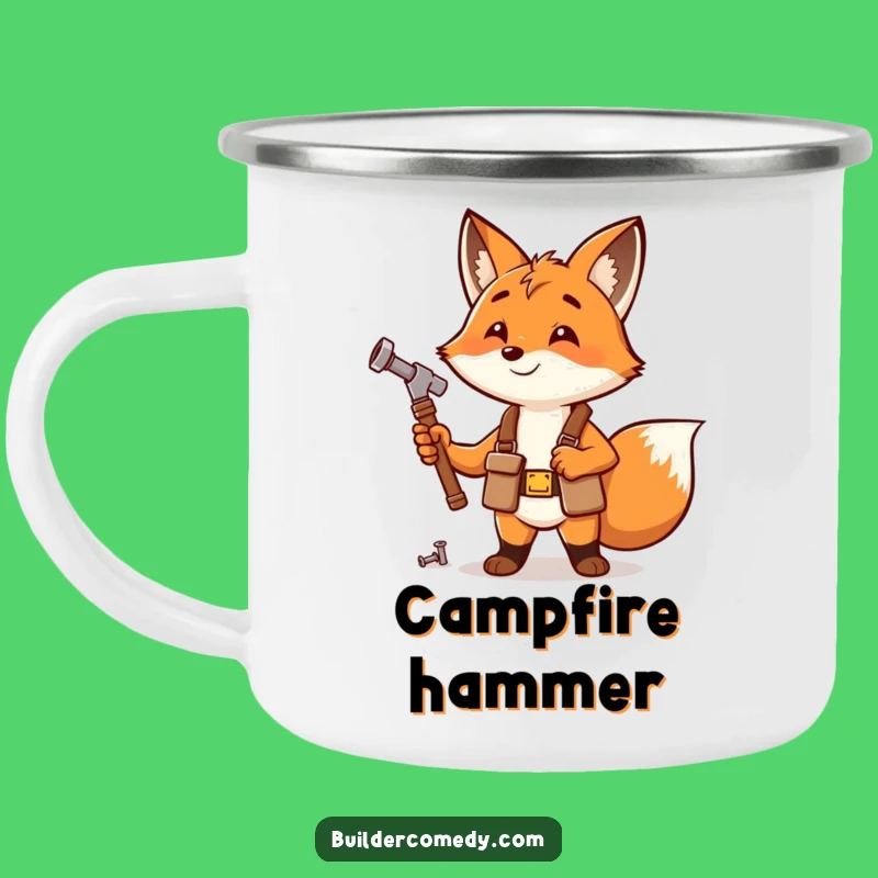 Funny Fox Hammering Camping Mug: Rugged & Handy Outdoor Gift