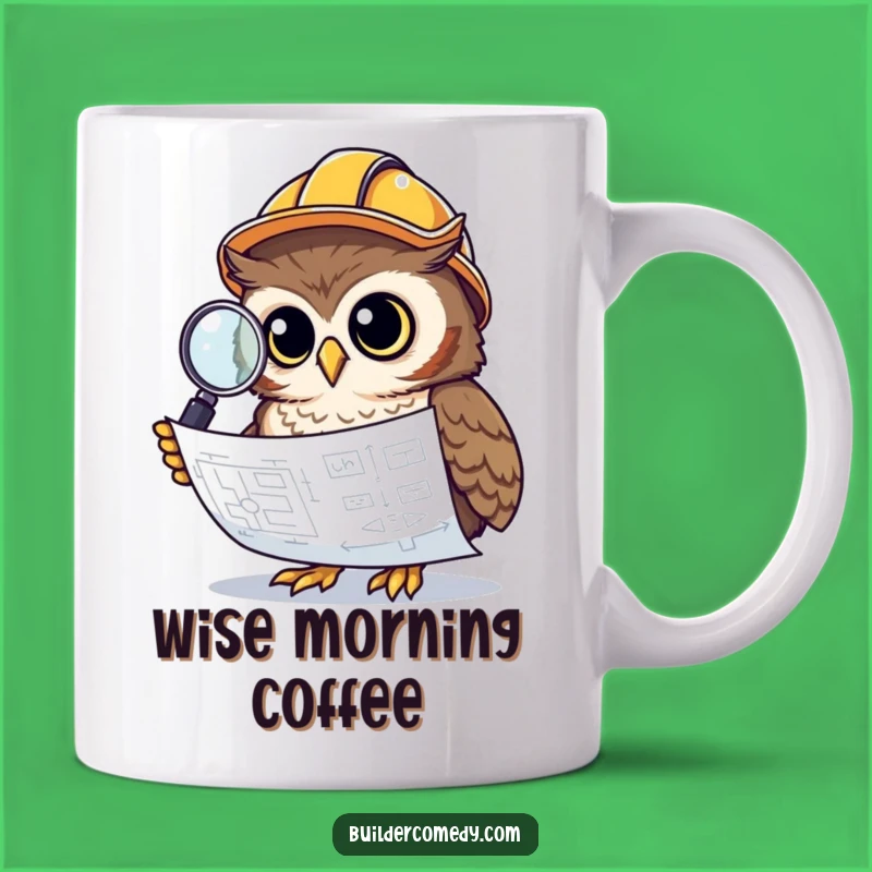 Funny Owl Blueprint Mug: Wise Builder Gift with Magnifying Glass