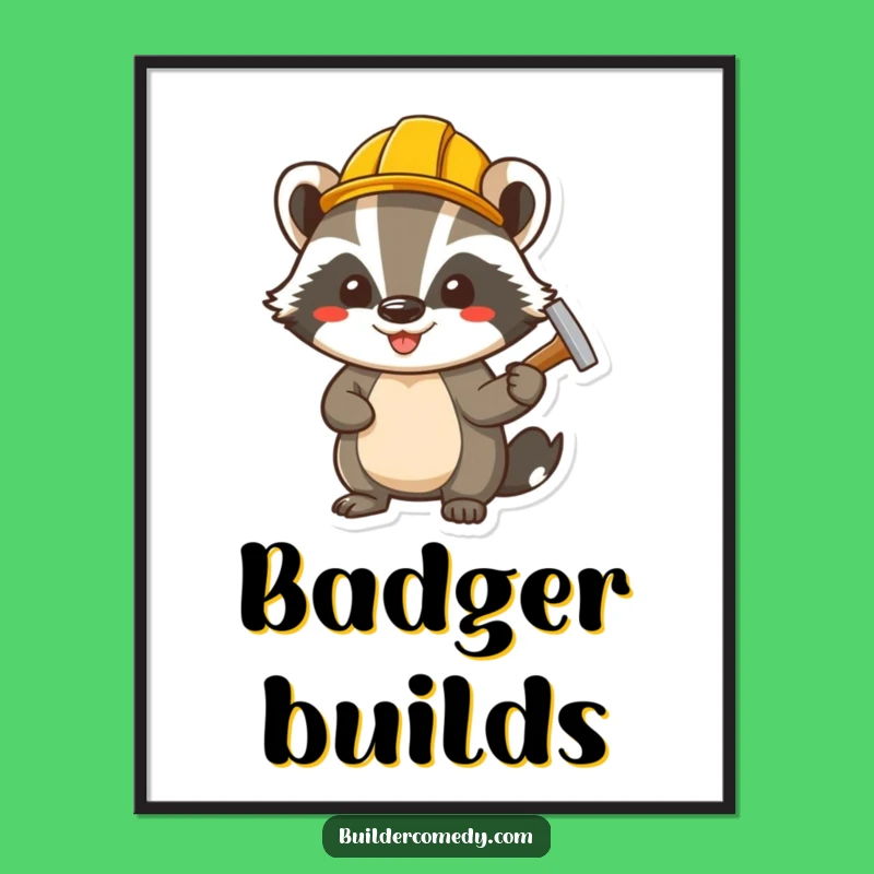 Funny Badger Hammering Nail Digital Art Print: Instant DIY Decor Download!