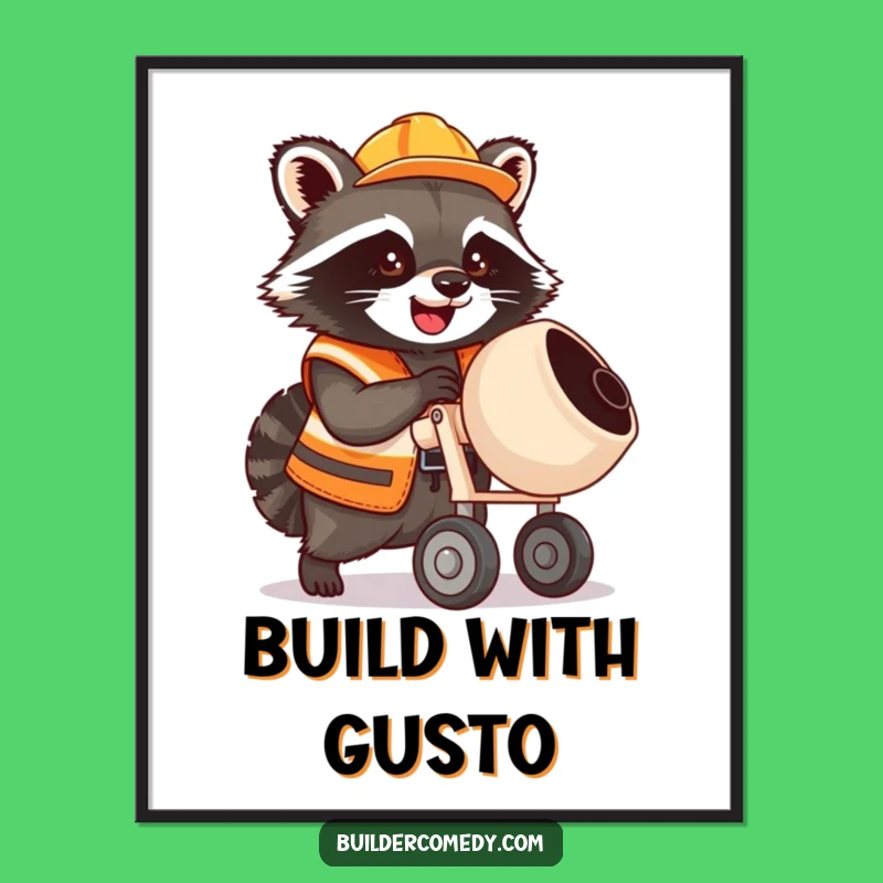 Funny Raccoon Cement Mixer Digital Art: Instant Quirky Decor Gift