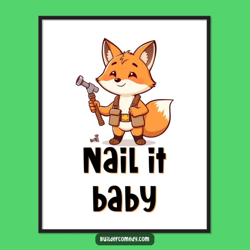 Funny Fox Hammering Digital Art: Instant DIY Wall Decor Gift
