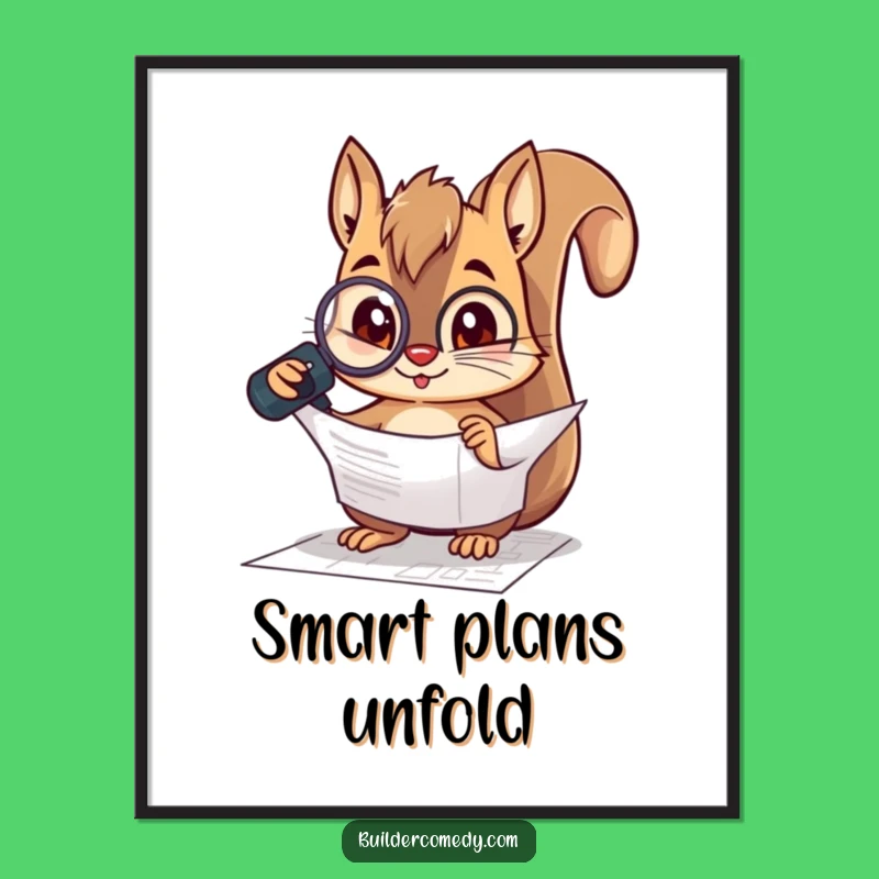 Funny Squirrel Blueprint Digital Art: Instant Humorous Decor, Perfect Printable Gift for Offices