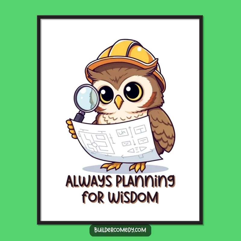 Free Printable Wall Art Funny Owl Architect Blueprint Magnifying Glass DIY Downloadable Art