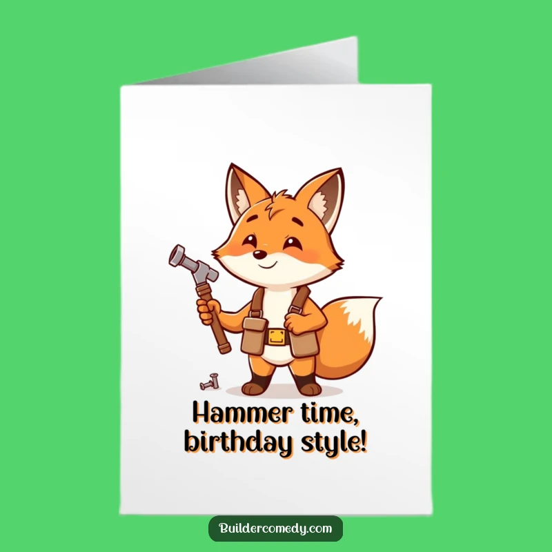 Free Printable Happy Birthday Card Funny Fox Carpenter DIY Downloadable Gift